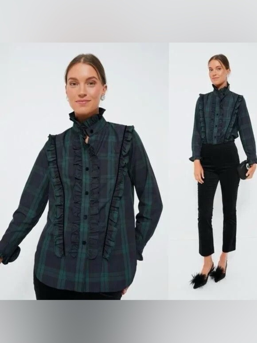 Tuckernuck Blackwatch Plaid Ruffle Reagan Button Down
